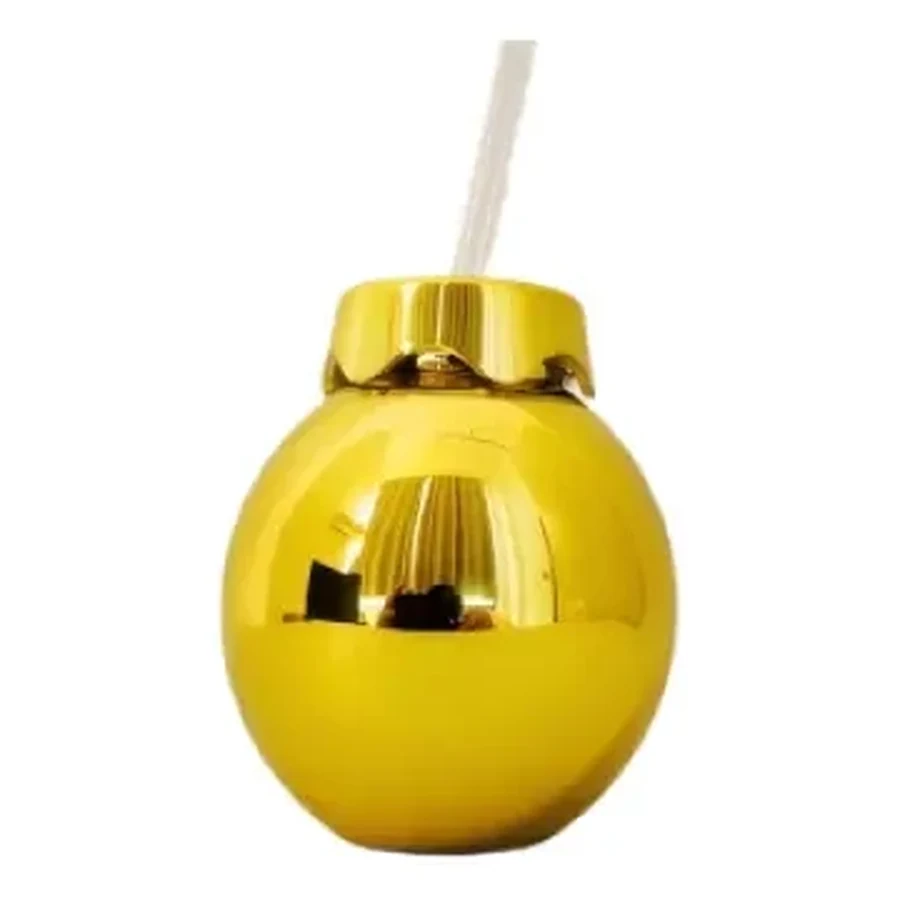 Gold Bauble Bottle — 500 ml PET straw cup