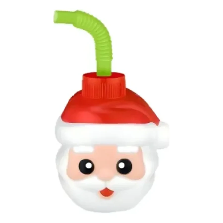Santa Face with Green Straw Ball Cup — 550 ml PET straw cup