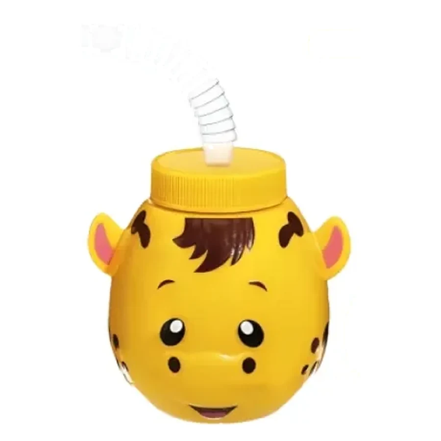 Yellow and Red Animal Face and Ball Cup — Style 05 — 500–1,000 ml PP straw cup