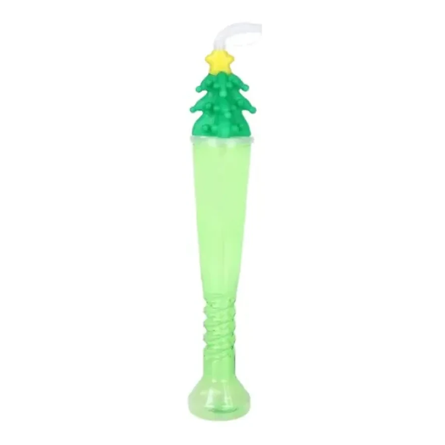 Green Cartoon Topper Long-Stem Cup — 350–450 ml PET straw cup