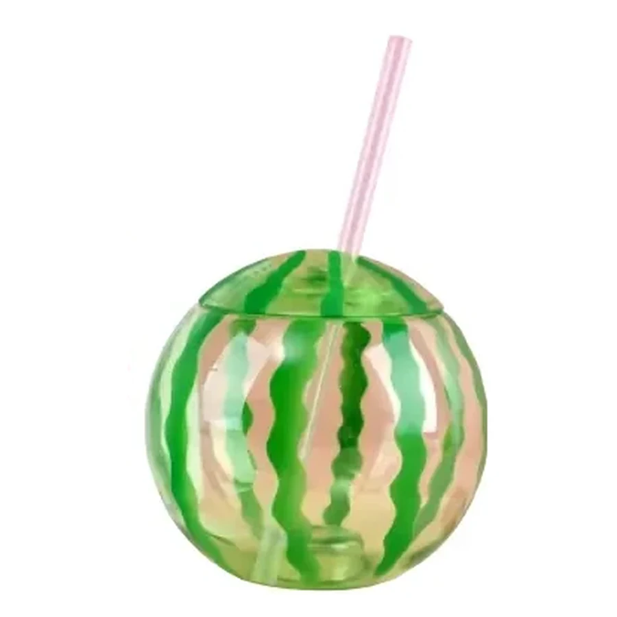 Green and Orange Shaped Fruit Character Cup — 500–600 ml PET straw cup