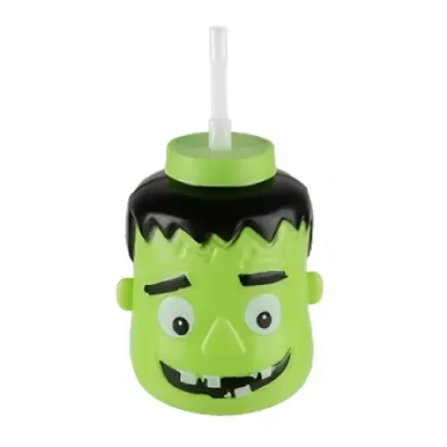 Lime and Orange Halloween Monster Head Cup — 500–700 ml PP straw cup