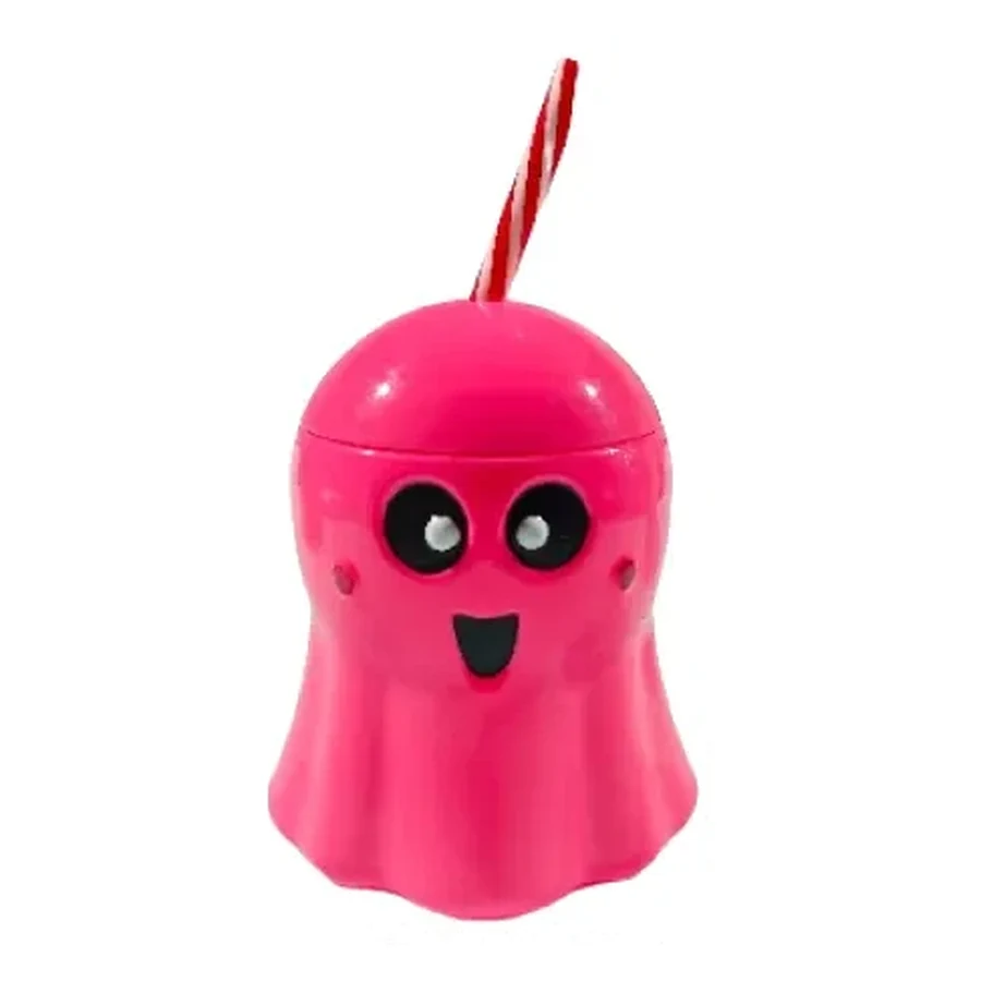 Red and Green Metallic Ghost and Skull Cup — 500–600 ml PET straw cup