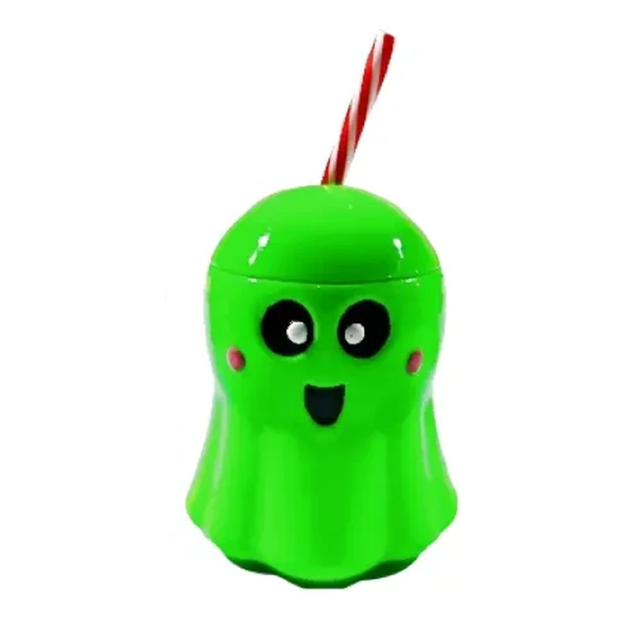 Green and Red Metallic Ghost and Skull Cup — 500–600 ml PET straw cup