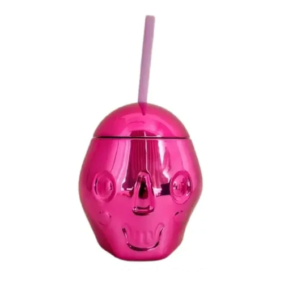 Pink and Purple Metallic Ghost and Skull Cup — 500–600 ml PET straw cup