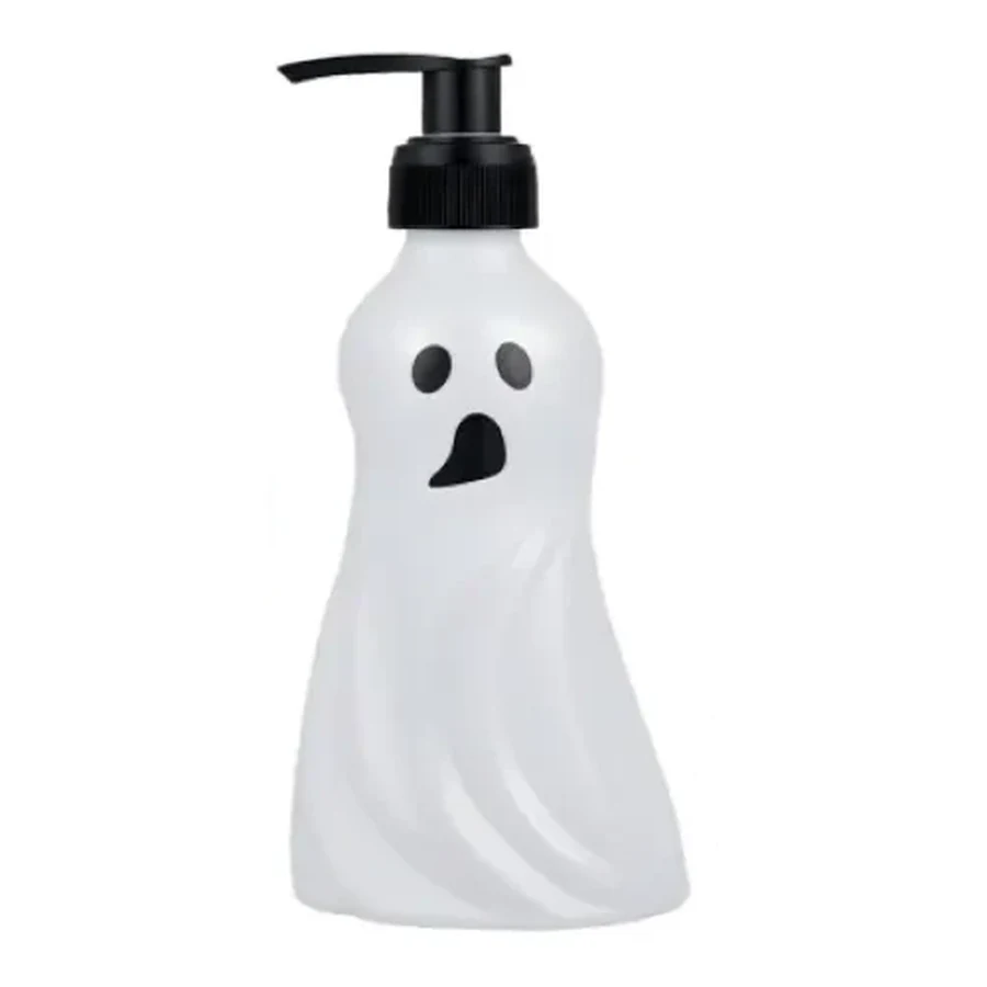 Pearl White Metallic Ghost and Skull Cup — Style 03 — 500–600 ml PET straw cup