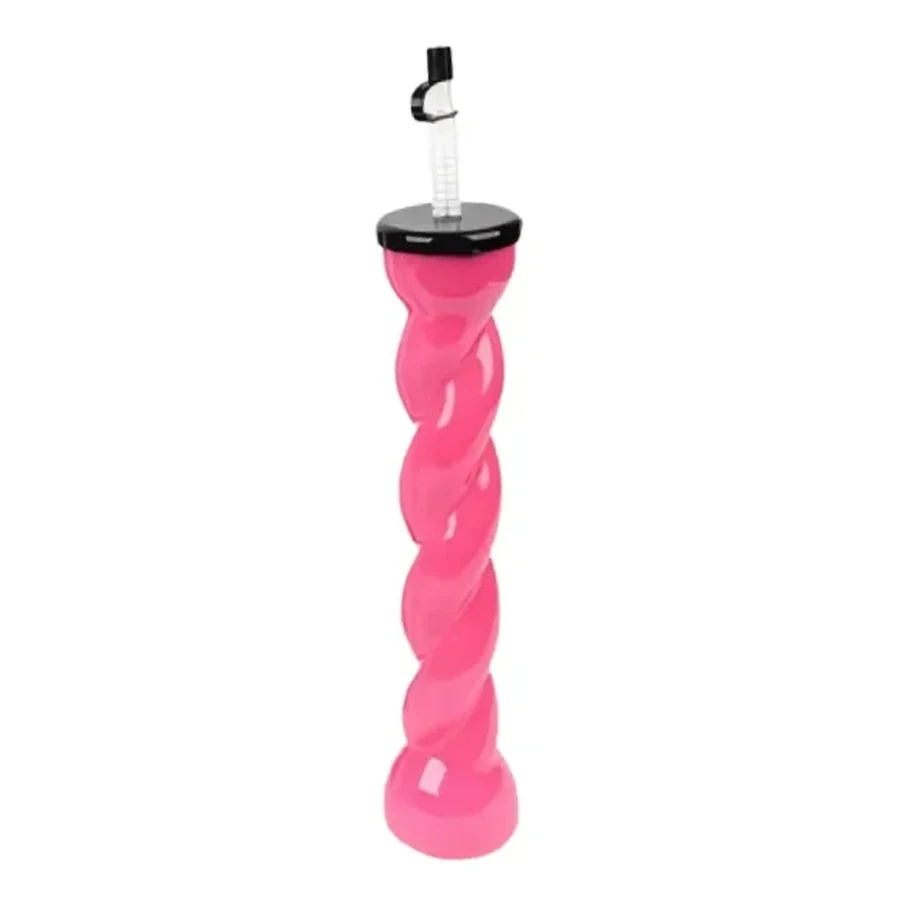 Red and Magenta Colour-Block Twist Cup — 350–450 ml PET straw cup
